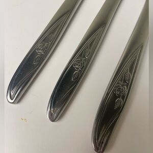 FINAL SALE Utica Cameo Rose Stainless Steel Butter Knives 8" Set of 3 Flatware